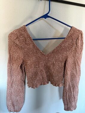 URBAN Romantics Dusty Rose Smocked Crop Top with White Ditsy Print